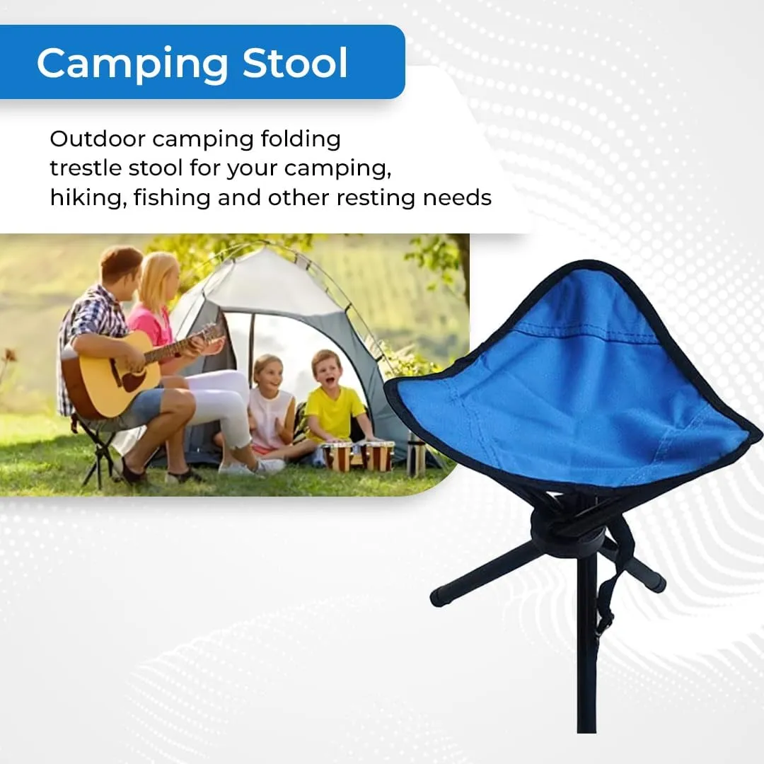 Kuber Industries Portable Portable Stool for Travelling|Foldable Outdoor Sitting Chair|Tripod 3 Leg Chair for Camping, Picnic, Hiking|Blue - Set of 2