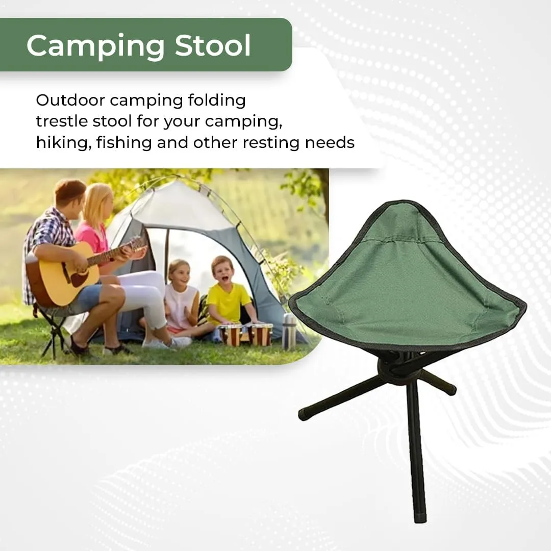 Kuber Industries Portable Stool for Travelling|Foldable Outdoor Sitting Chair|Tripod 3 Leg Chair for Camping, Picnic, Hiking|Pack of 5|Green