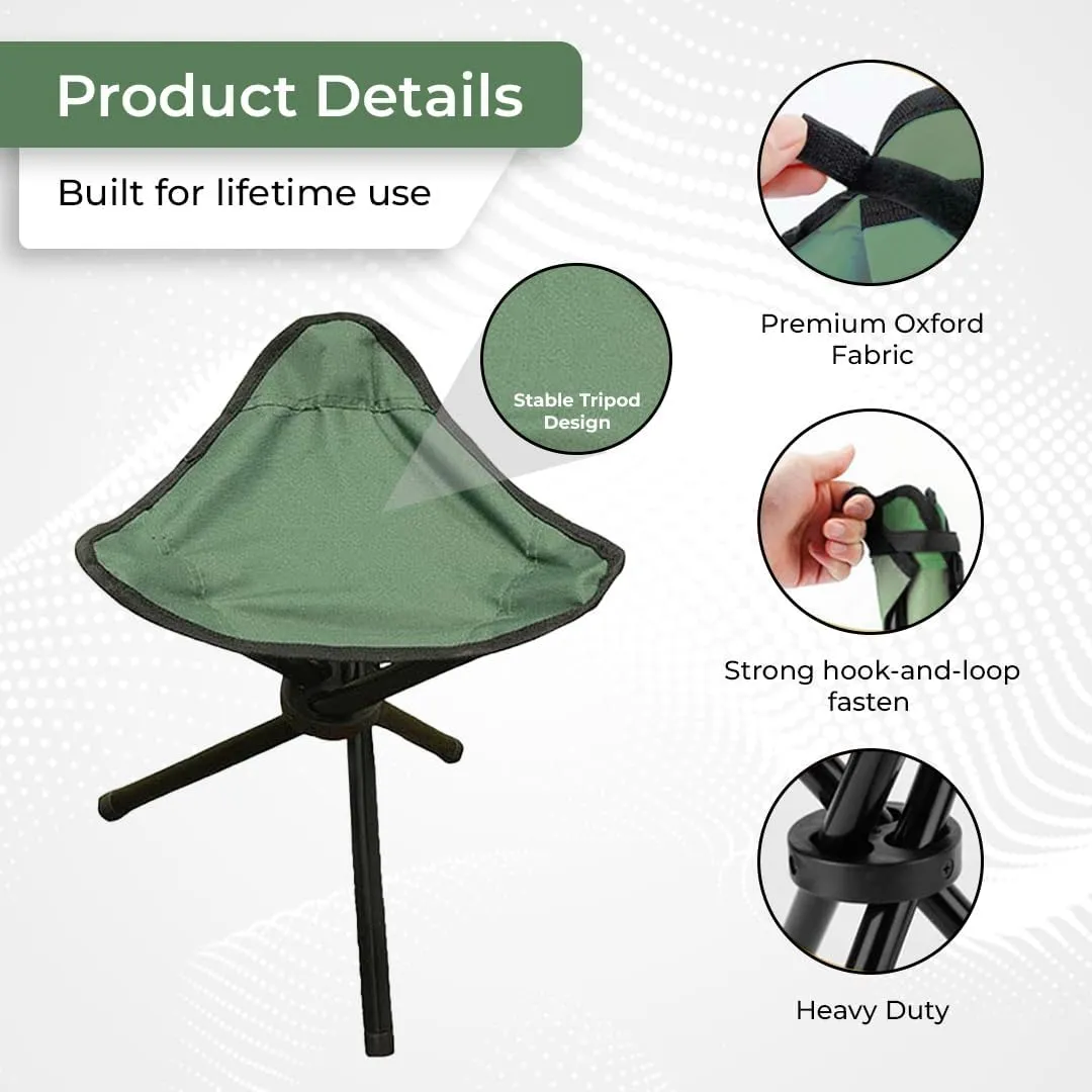 Kuber Industries Portable Stool for Travelling|Foldable Outdoor Sitting Chair|Tripod 3 Leg Chair for Camping, Picnic, Hiking|Pack of 5|Green