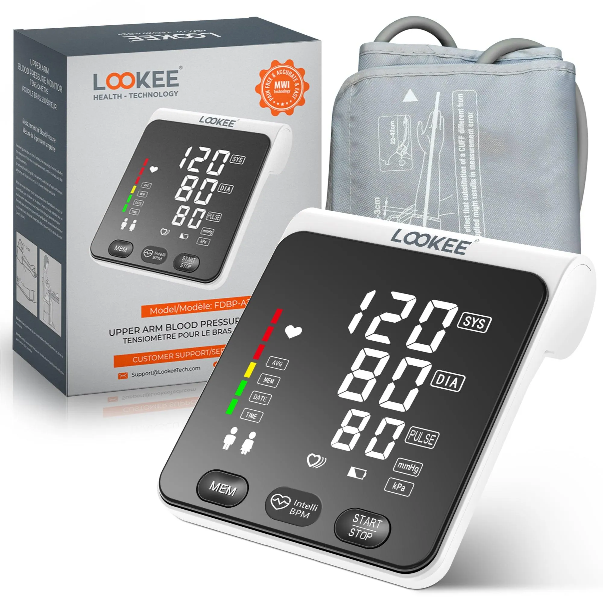 LOOKEE® A2 Premium LED Automatic Upper Arm Blood Pressure Monitor | BP Machine for Home Use | Large Genuine 6.4" LED Panel | Memories for Two Users