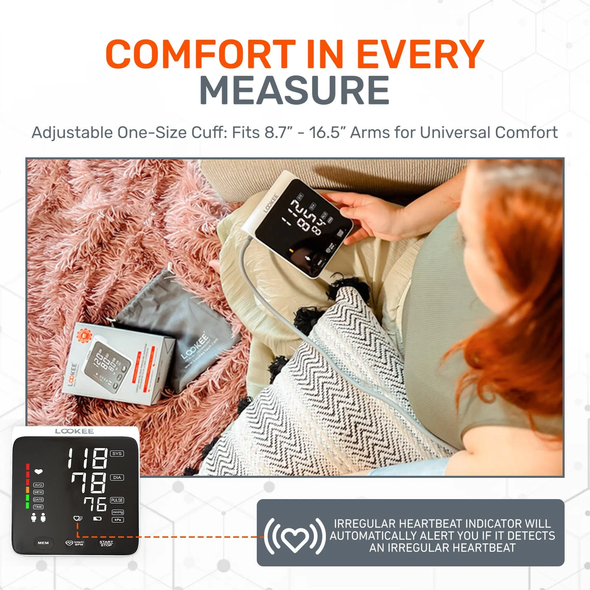 LOOKEE® A2 Premium LED Automatic Upper Arm Blood Pressure Monitor | BP Machine for Home Use | Large Genuine 6.4" LED Panel | Memories for Two Users