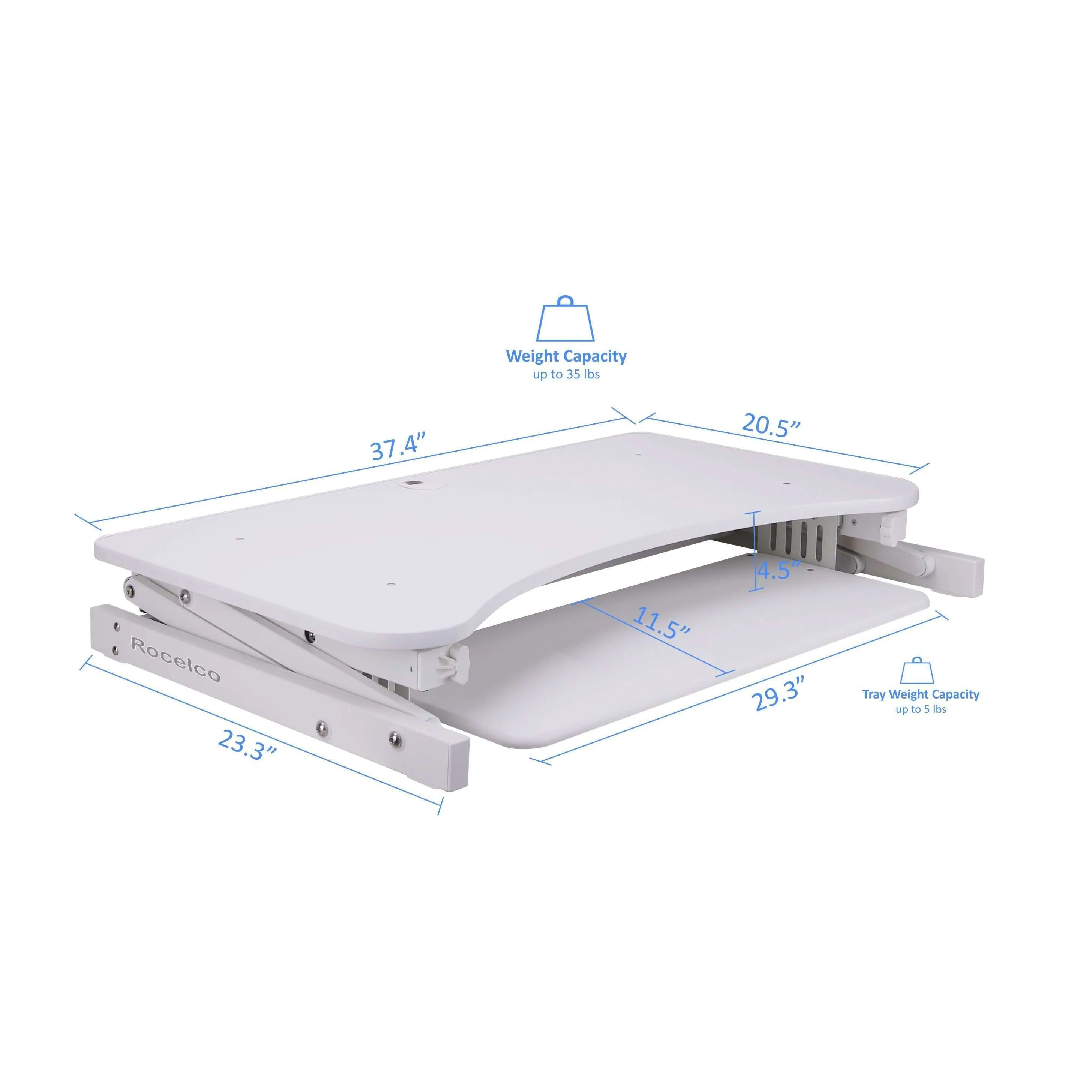 Lorell/Rocelco 37” Deluxe Height-Adjustable Standing Desk Converter w/ Anti Fatigue Mat BUNDLE, R DADRW-MAFM, White