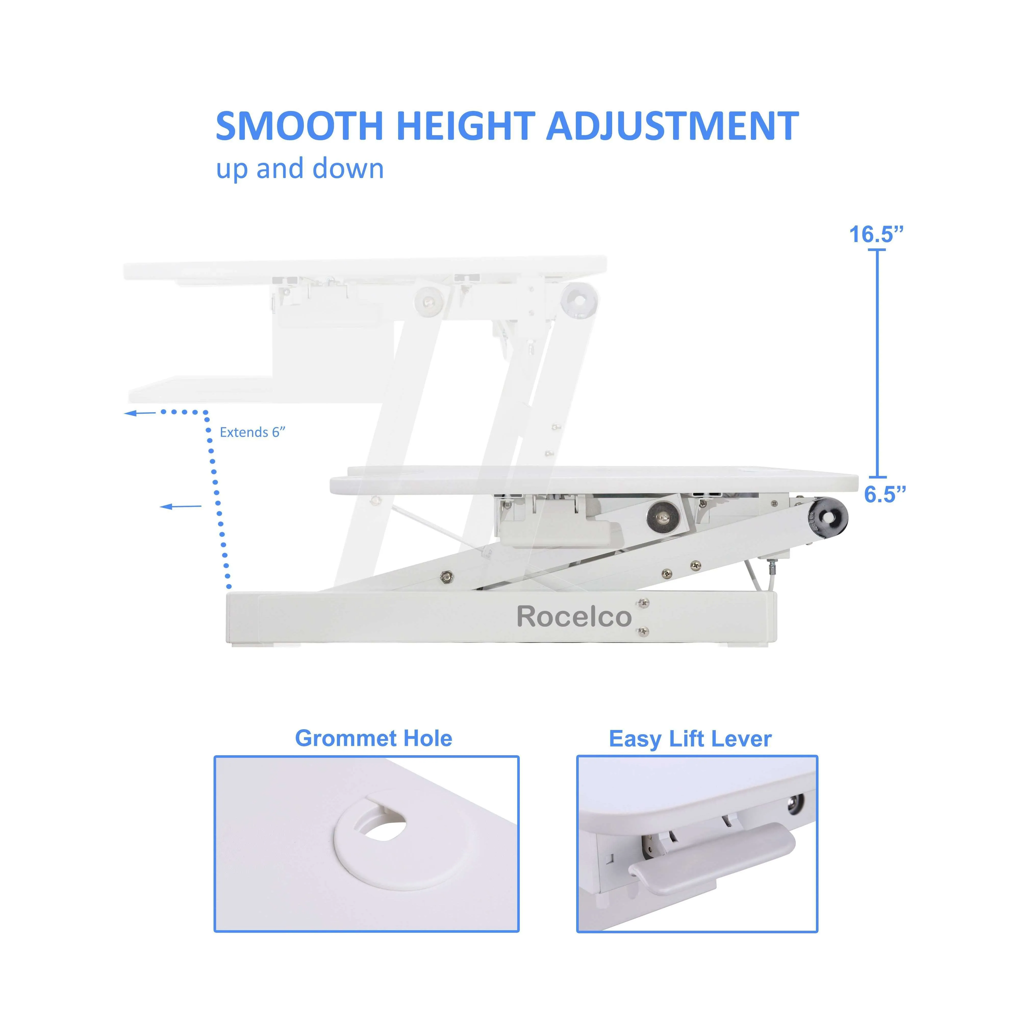 Lorell/Rocelco 37” Deluxe Height-Adjustable Standing Desk Converter w/ Anti Fatigue Mat BUNDLE, R DADRW-MAFM, White