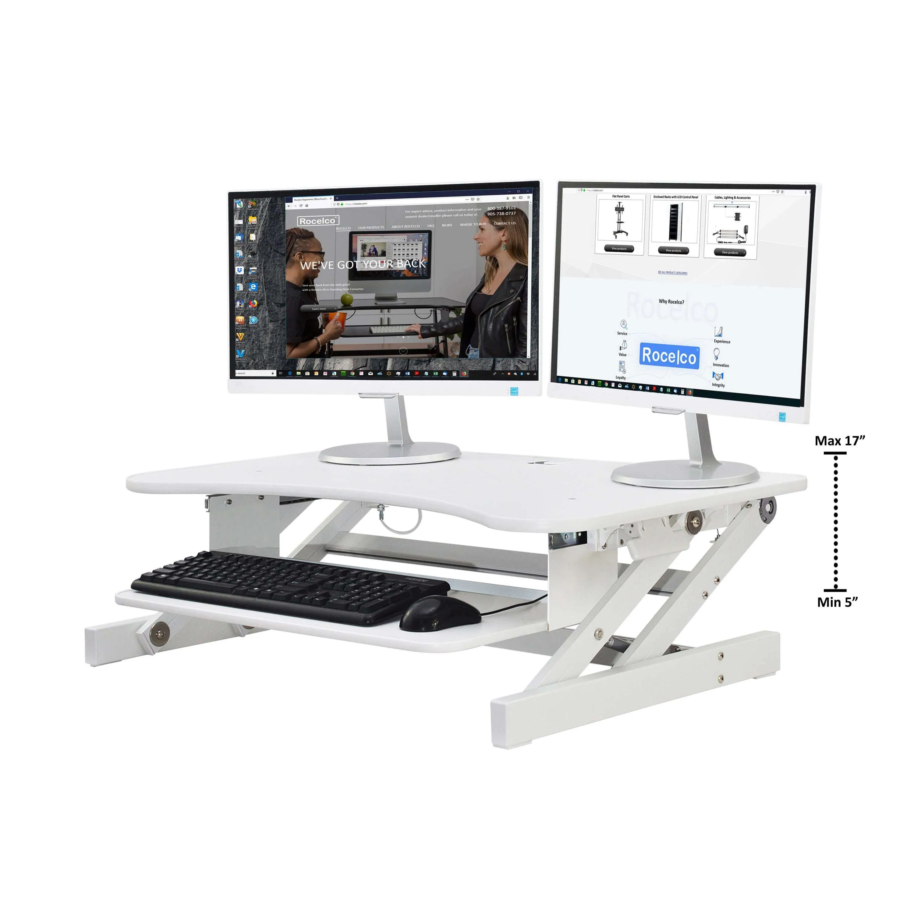 Lorell/Rocelco 37” Deluxe Height-Adjustable Standing Desk Converter w/ Anti Fatigue Mat BUNDLE, R DADRW-MAFM, White