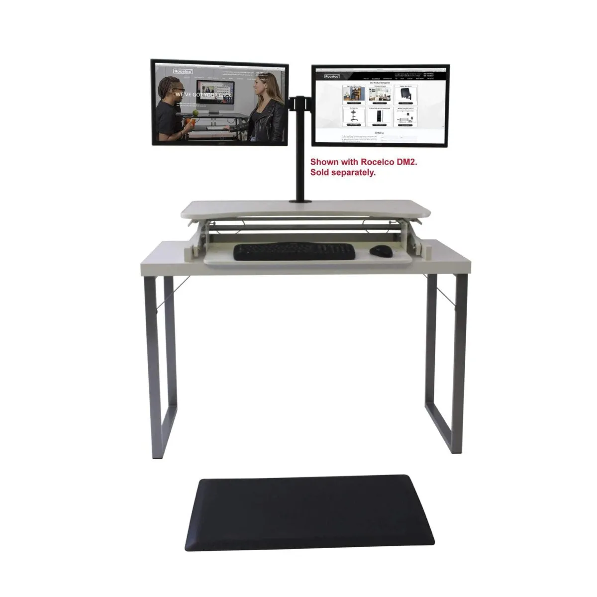 Lorell/Rocelco 37” Deluxe Height-Adjustable Standing Desk Converter w/ Anti Fatigue Mat BUNDLE, R DADRW-MAFM, White