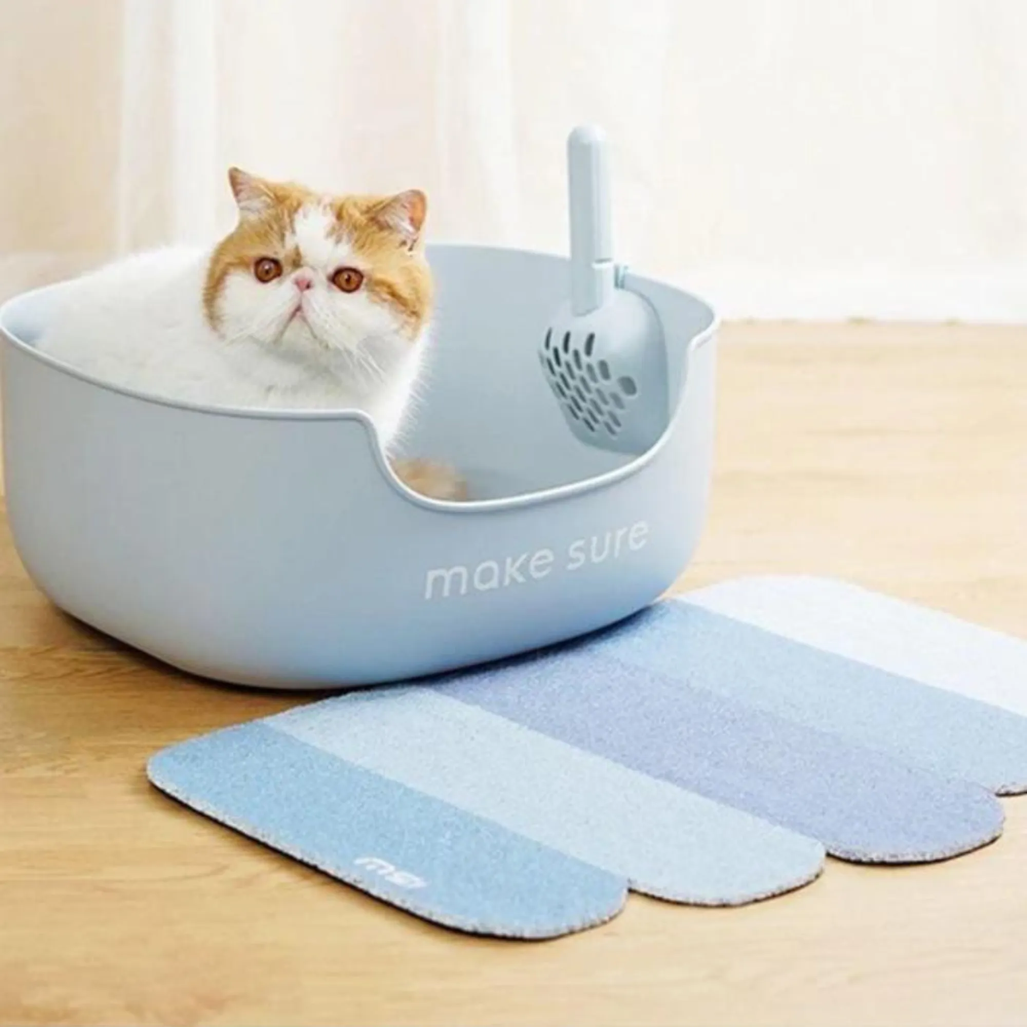 Makesure Open Cat Litter Tray and Mat Blue