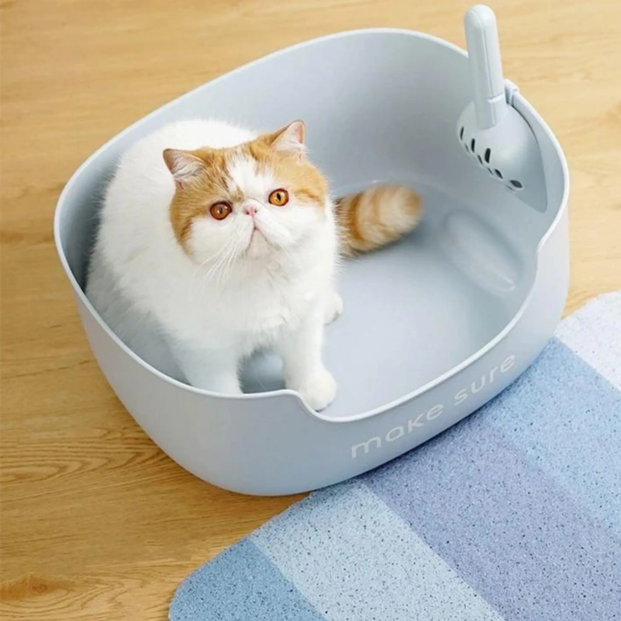 Makesure Open Cat Litter Tray and Mat Blue