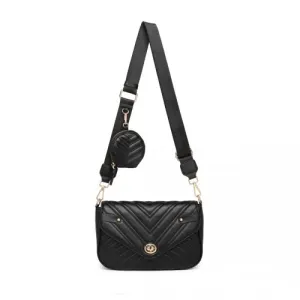 Miss Lulu V-quilted Flap Leather Shoulder Bag - Black | Premium PU Leather, Adjustable Strap, Spacious Interior