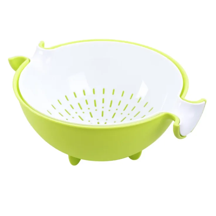 Multifunctional rotary drain basket plastic round double fruit basket washing basket