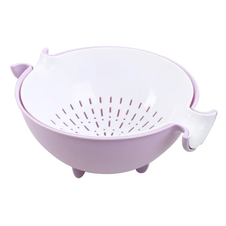 Multifunctional rotary drain basket plastic round double fruit basket washing basket