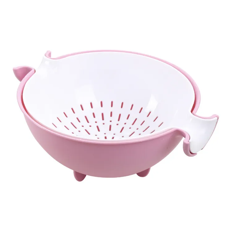 Multifunctional rotary drain basket plastic round double fruit basket washing basket