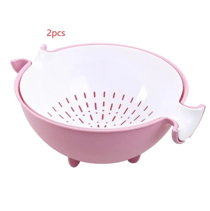 Multifunctional rotary drain basket plastic round double fruit basket washing basket