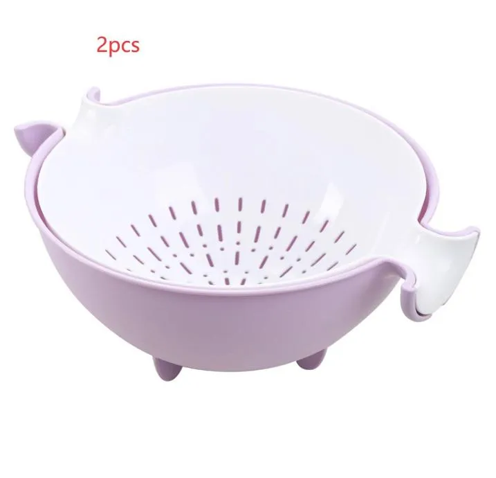 Multifunctional rotary drain basket plastic round double fruit basket washing basket