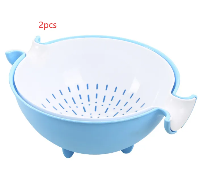 Multifunctional rotary drain basket plastic round double fruit basket washing basket