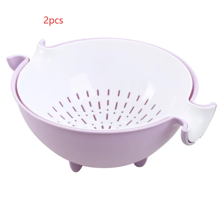 Multifunctional rotary drain basket plastic round double fruit basket washing basket