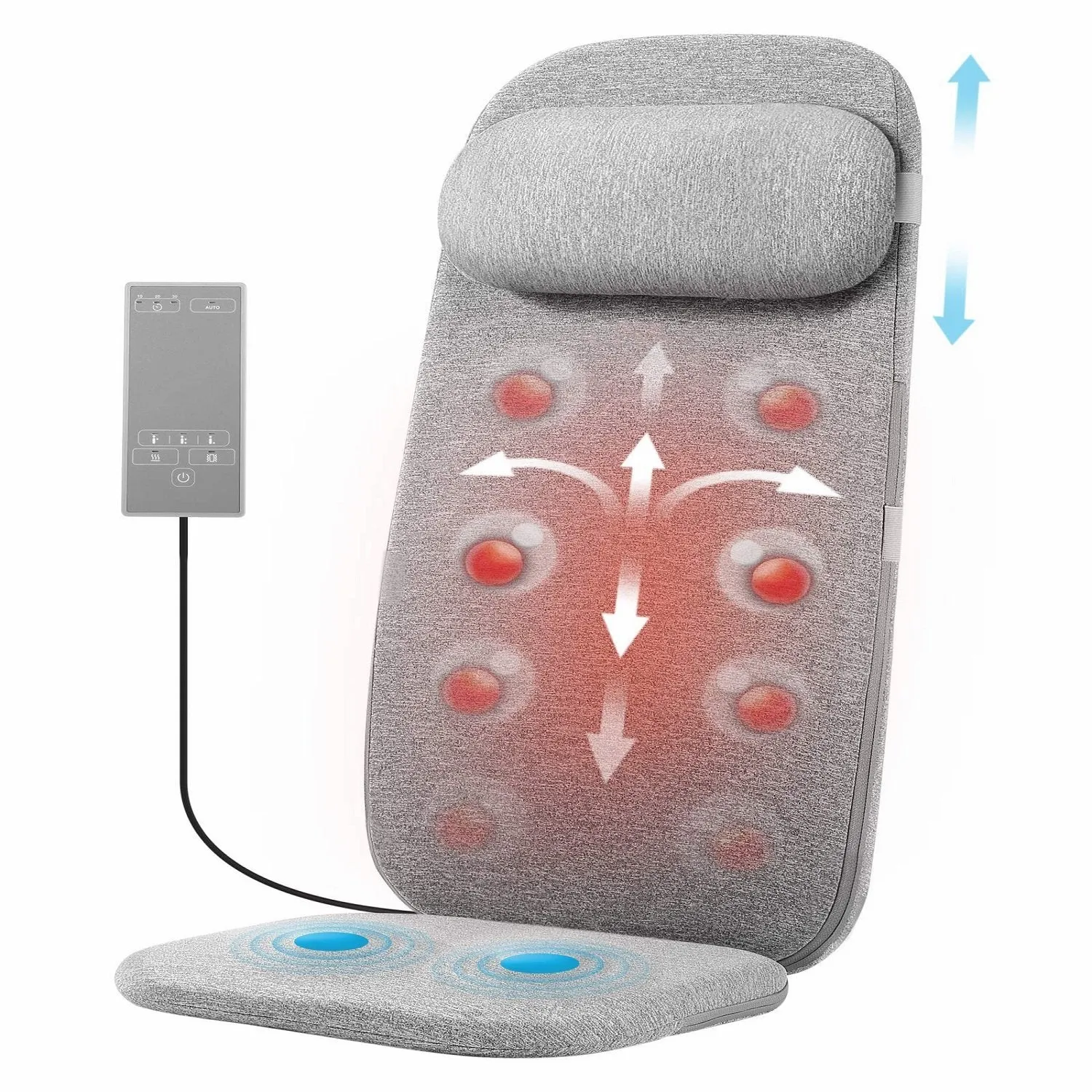 Naipo Shiatsu Massage Cushion with Heat and Vibration, Massage Chair Pad to Relax Full Back, Shoulders, Lumbar and Thighs