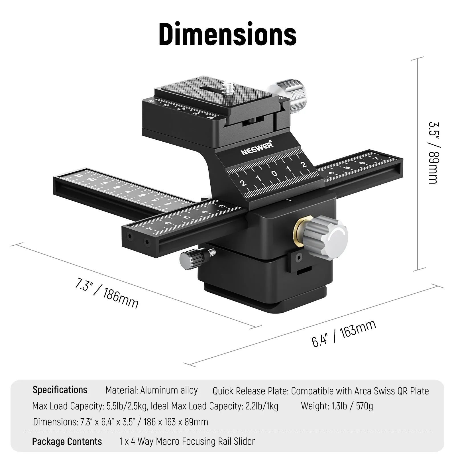 NEEWER 4-Way Macro Focusing Rail Slider