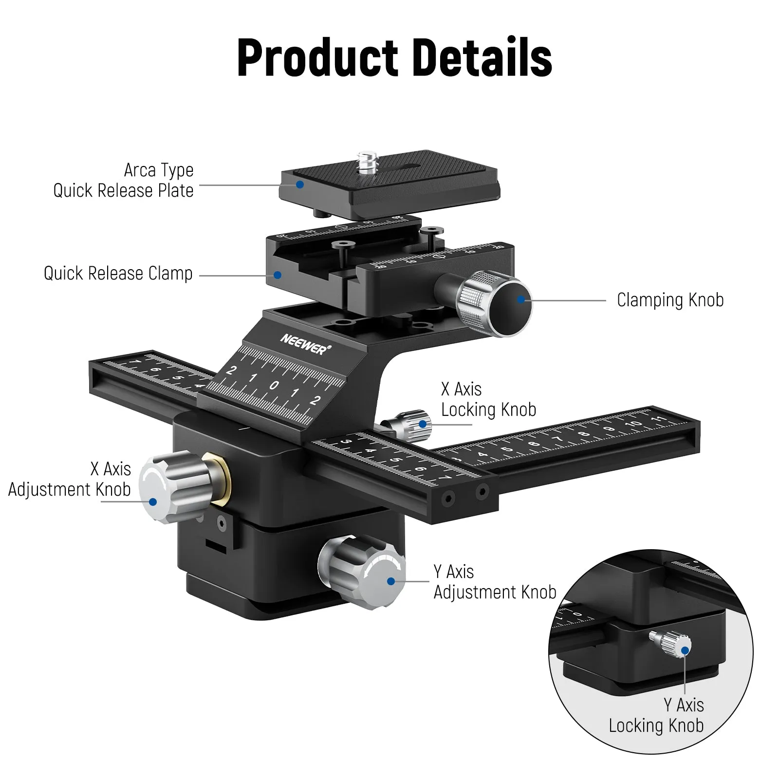 NEEWER 4-Way Macro Focusing Rail Slider