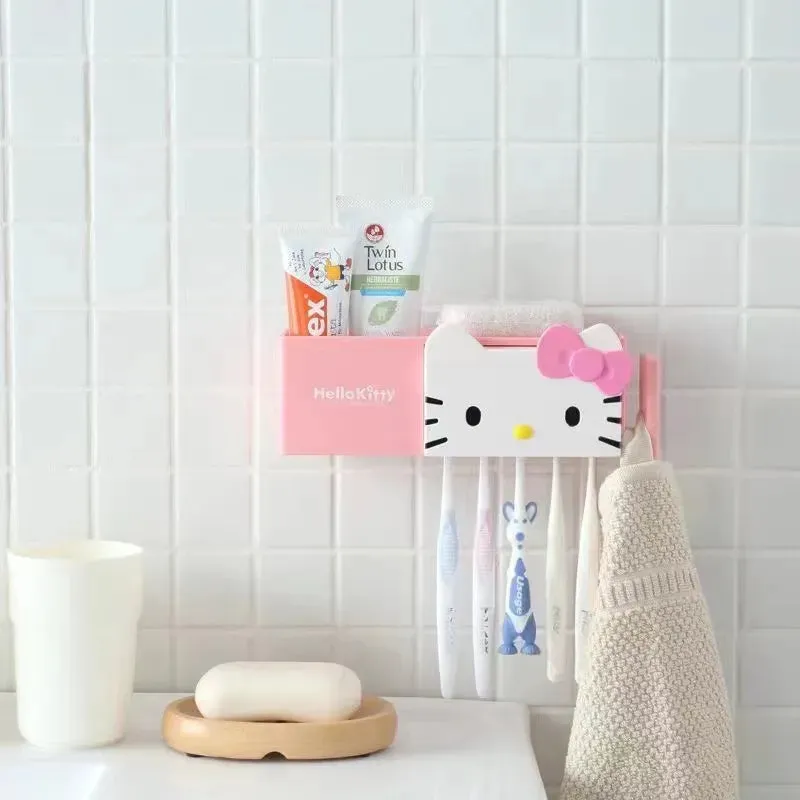 No-Drill Plastic Toothbrush Rack Holder Stand with Napkin Hook