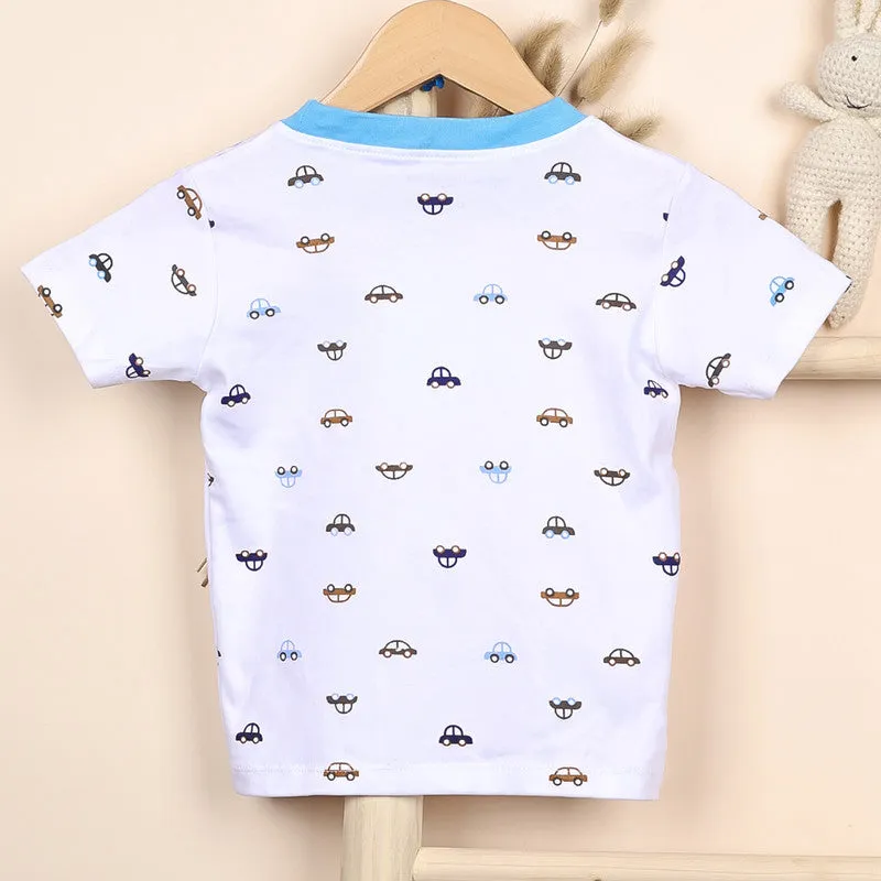 Organic Cotton Co-Ord Set For Kids | T-Shirt & Shorts | Car Printed | Blue