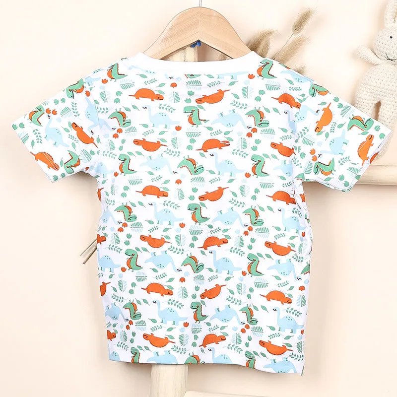 Organic Cotton Co-Ord Set For Kids | T-Shirt & Shorts | Dinosaur Printed | Green