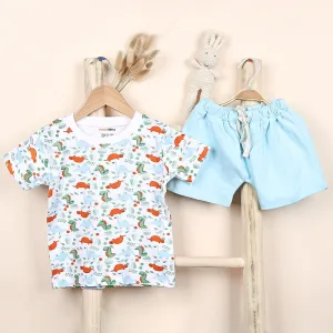 Organic Cotton Co-Ord Set For Kids | T-Shirt & Shorts | Dinosaur Printed | Green