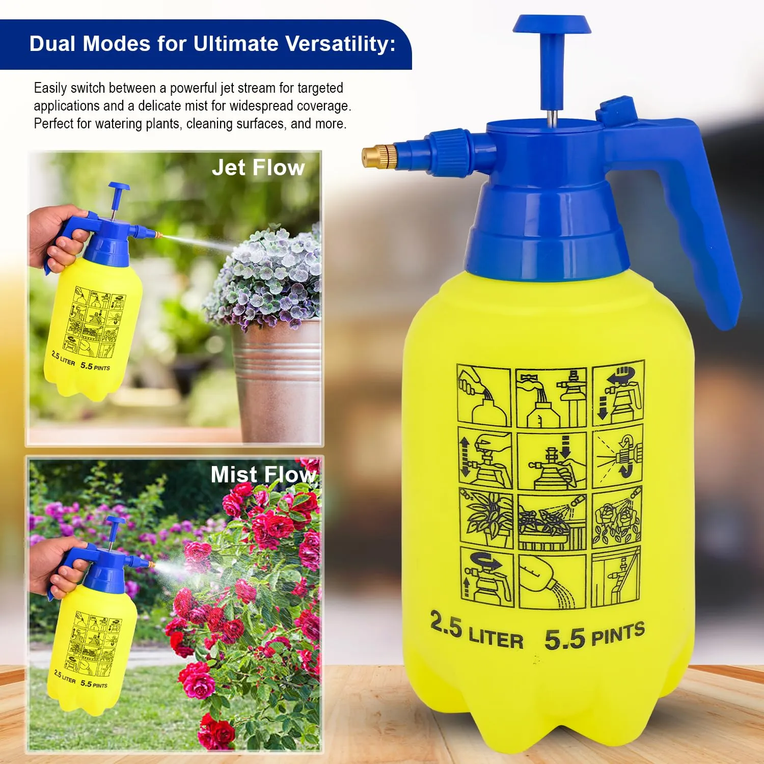 Oriley Handheld Manual Garden Sprayer Water Pressure Pump for Plant Spraying Gardening Household Cleaning Pesticide Removal and Sanitising (2.5 Ltrs Random Colour)