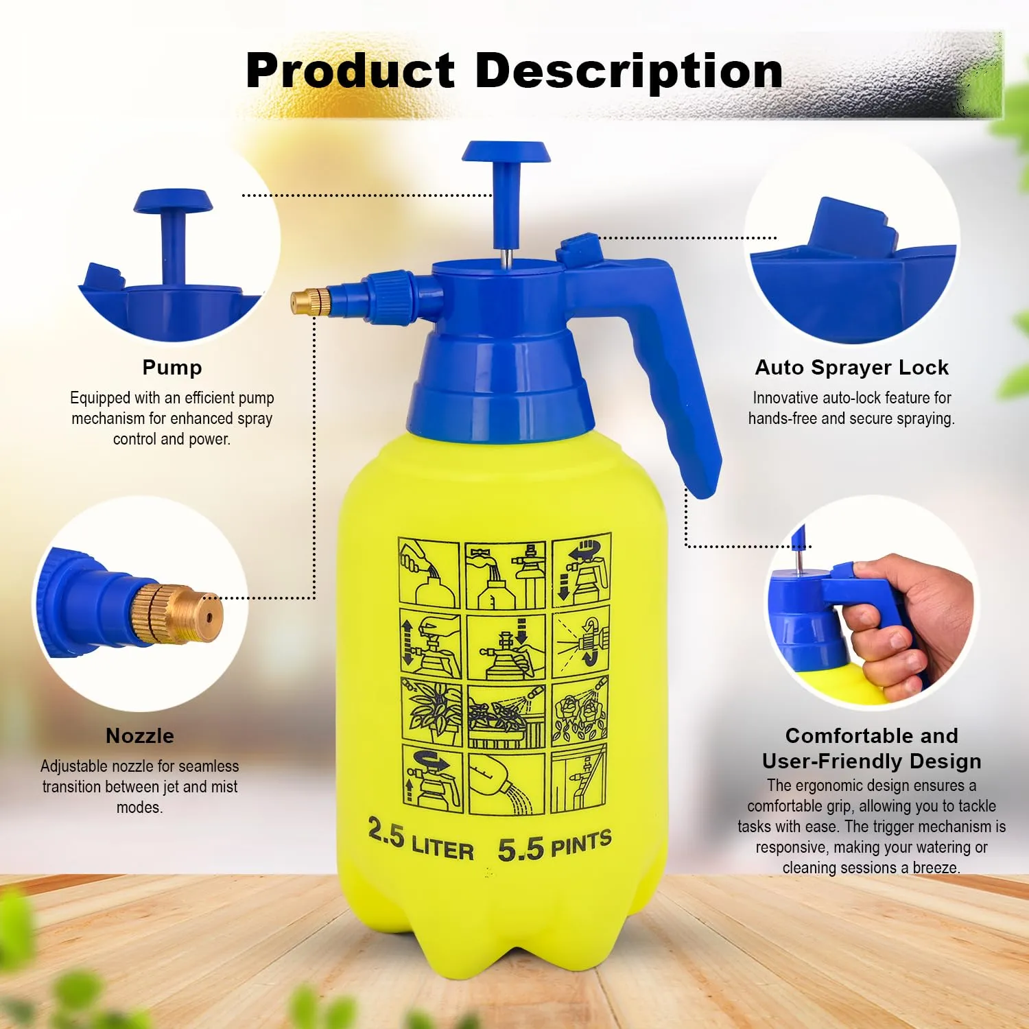 Oriley Handheld Manual Garden Sprayer Water Pressure Pump for Plant Spraying Gardening Household Cleaning Pesticide Removal and Sanitising (2.5 Ltrs Random Colour)