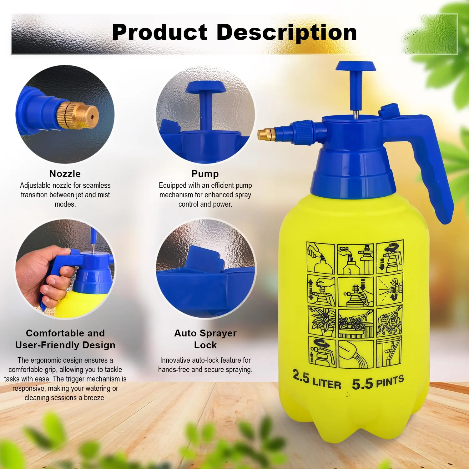 Oriley Handheld Manual Garden Sprayer Water Pressure Pump for Plant Spraying Gardening Household Cleaning Pesticide Removal and Sanitising (2.5 Ltrs Random Colour)