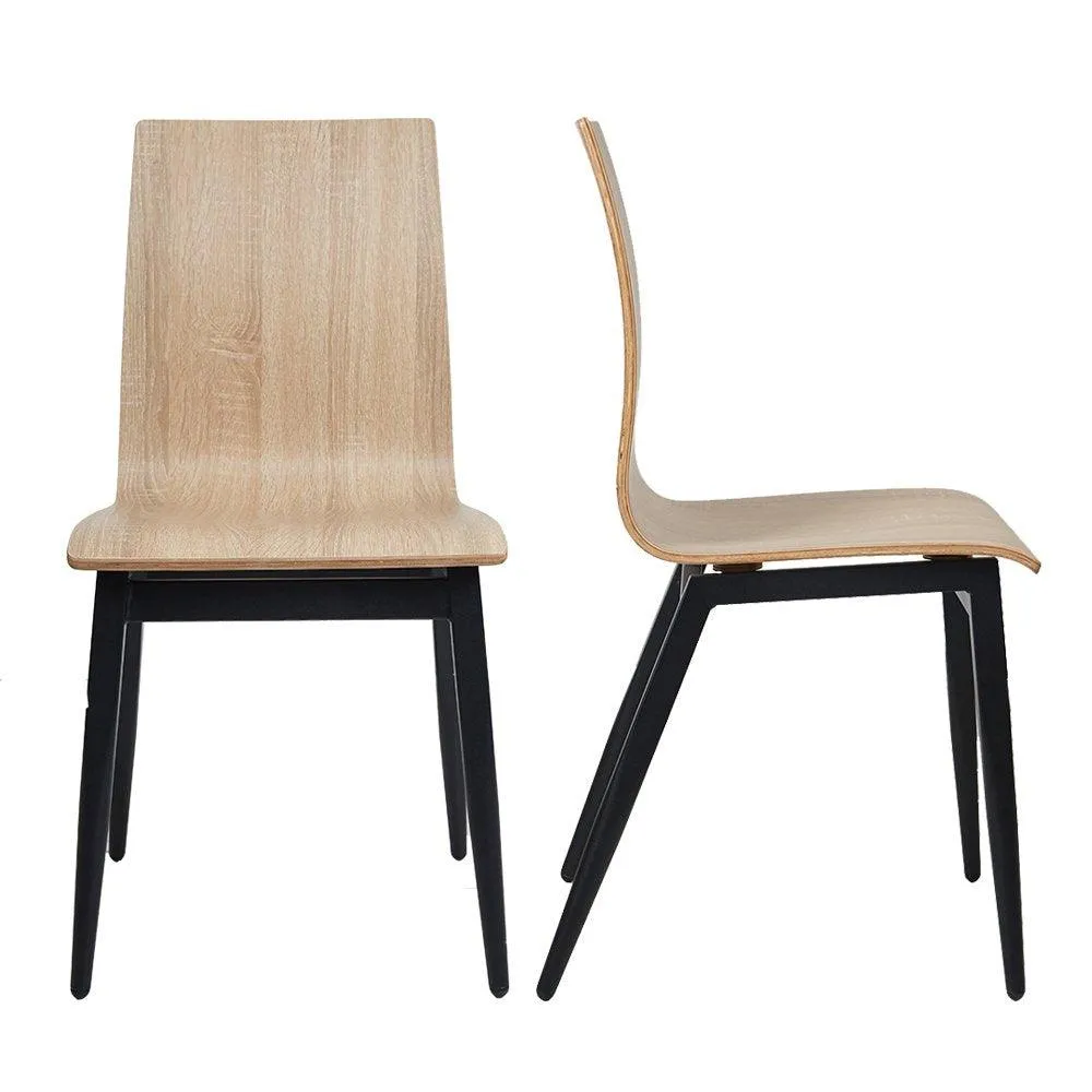 Set of 4 Kitchen Dining Room Chairs with Bentwood and Metal Legs, Oak