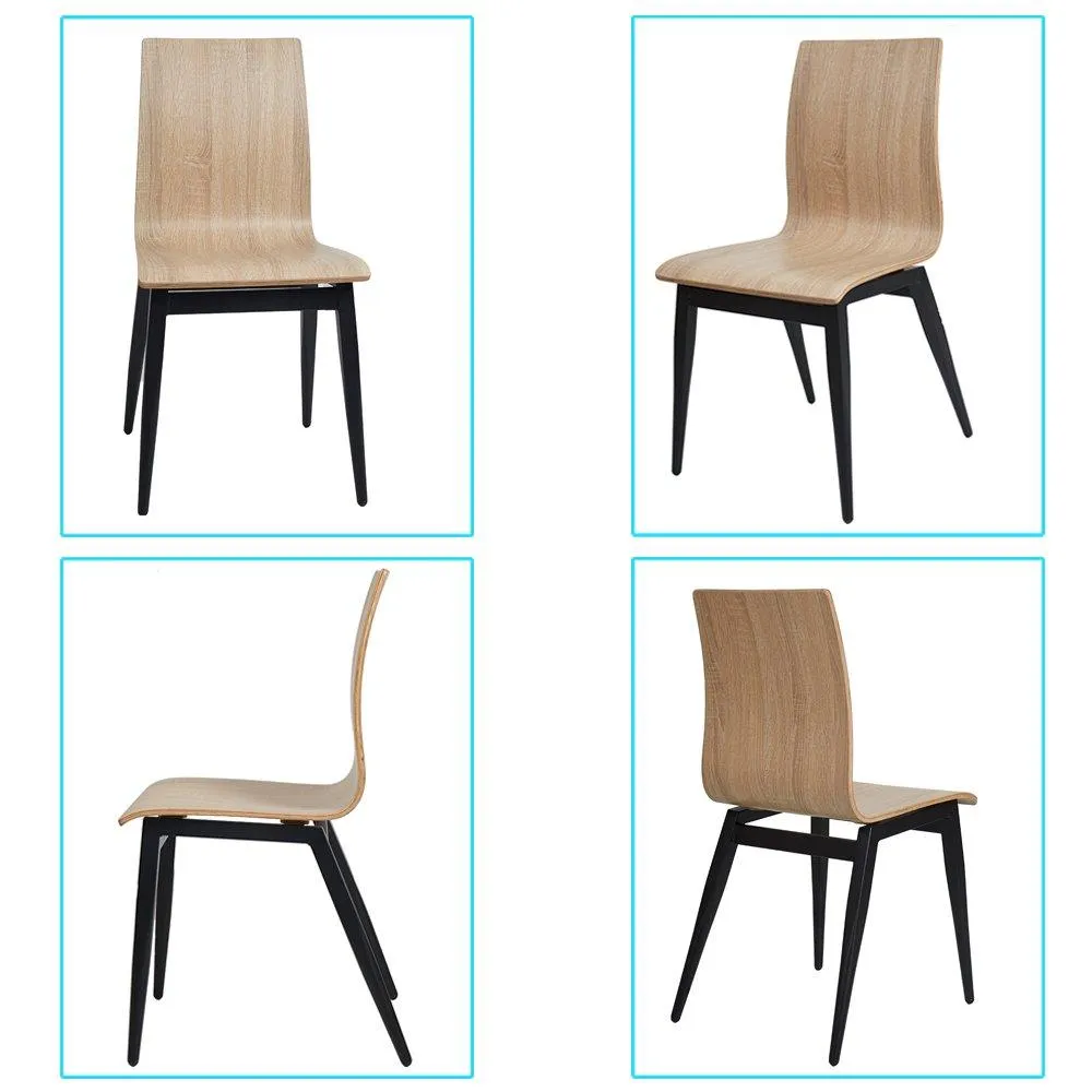 Set of 4 Kitchen Dining Room Chairs with Bentwood and Metal Legs, Oak