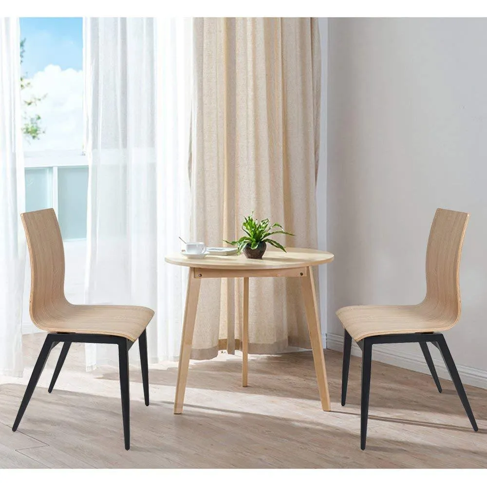 Set of 4 Kitchen Dining Room Chairs with Bentwood and Metal Legs, Oak