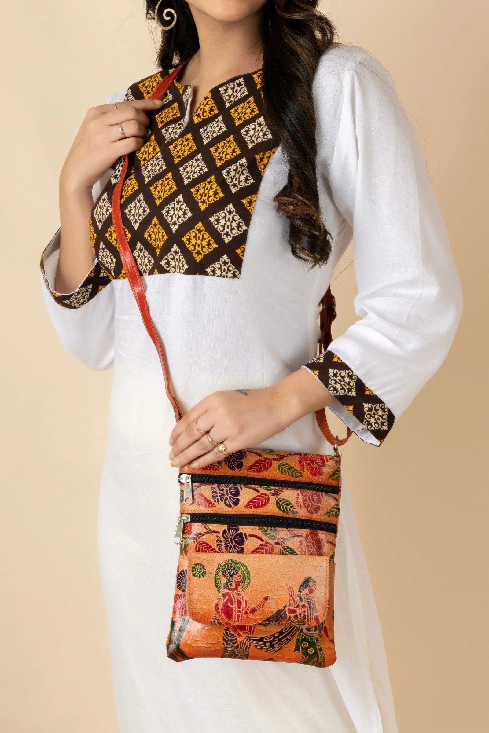 Shantiniketan Brown Leather Stylish Sling Bag for Women - Spacious & Trendy Crossbody Design