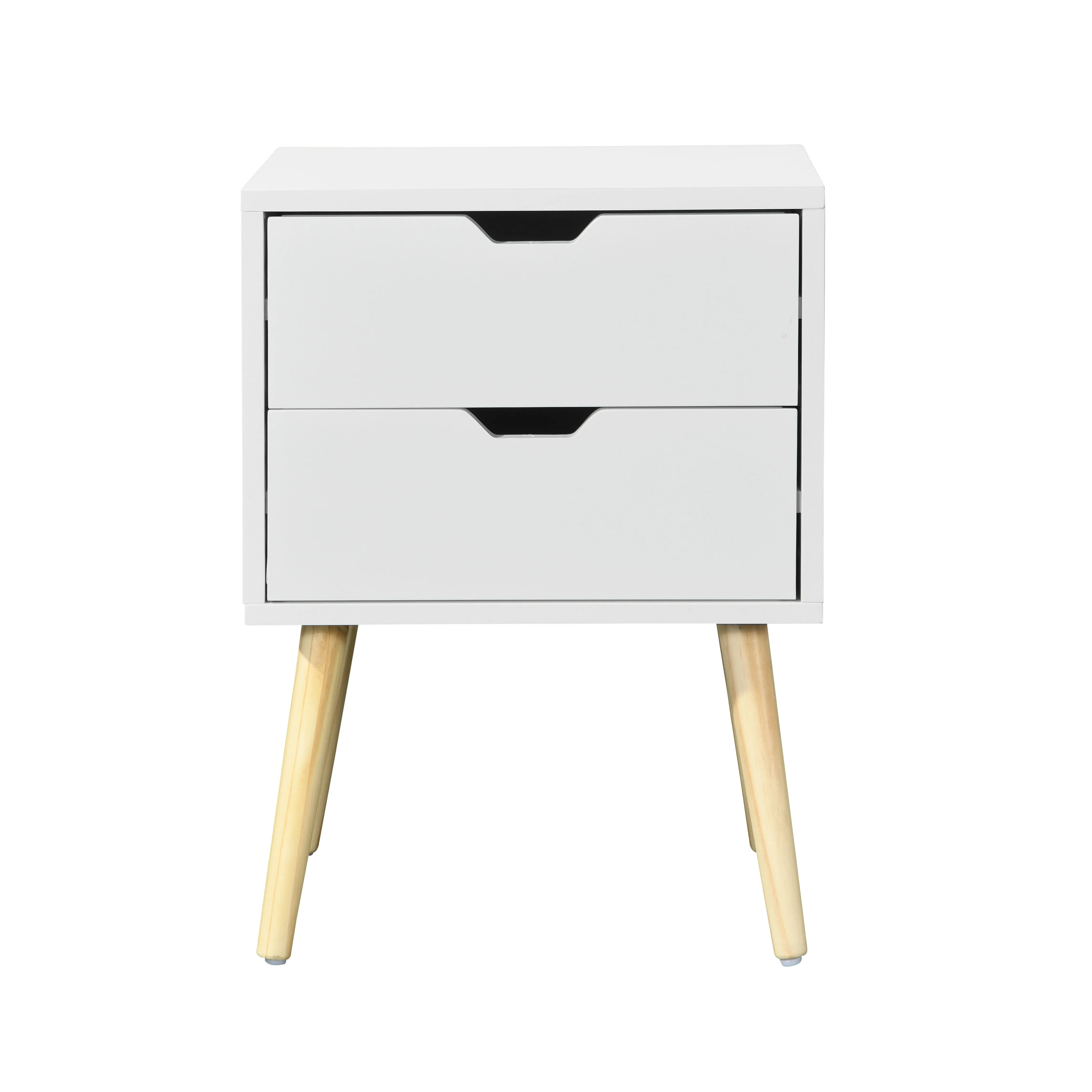 Side Table With 2 Drawer, Mid-Century Modern Storage Cabinet For Bedroom - White