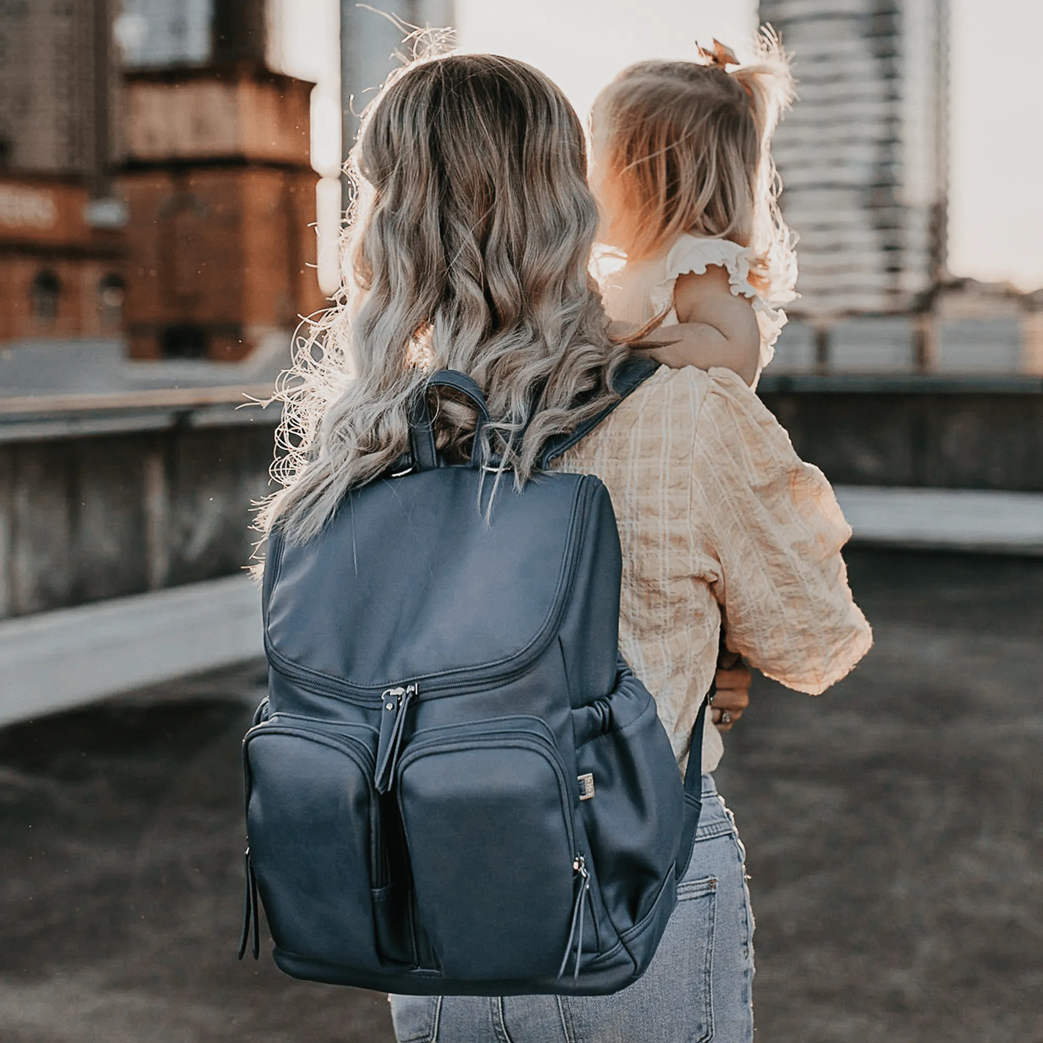 Signature Nappy Backpack - Stone Blue Vegan Leather