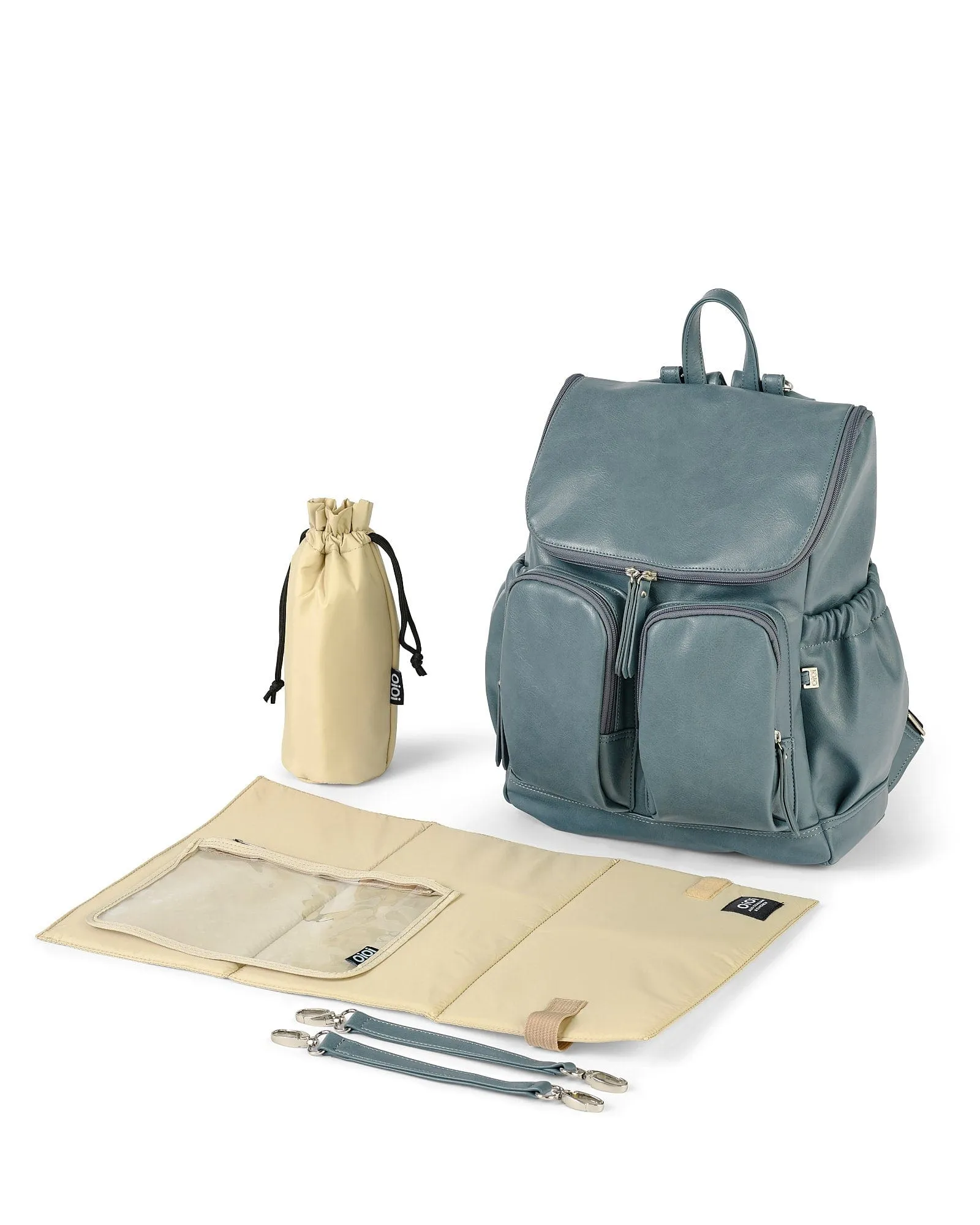 Signature Nappy Backpack - Stone Blue Vegan Leather