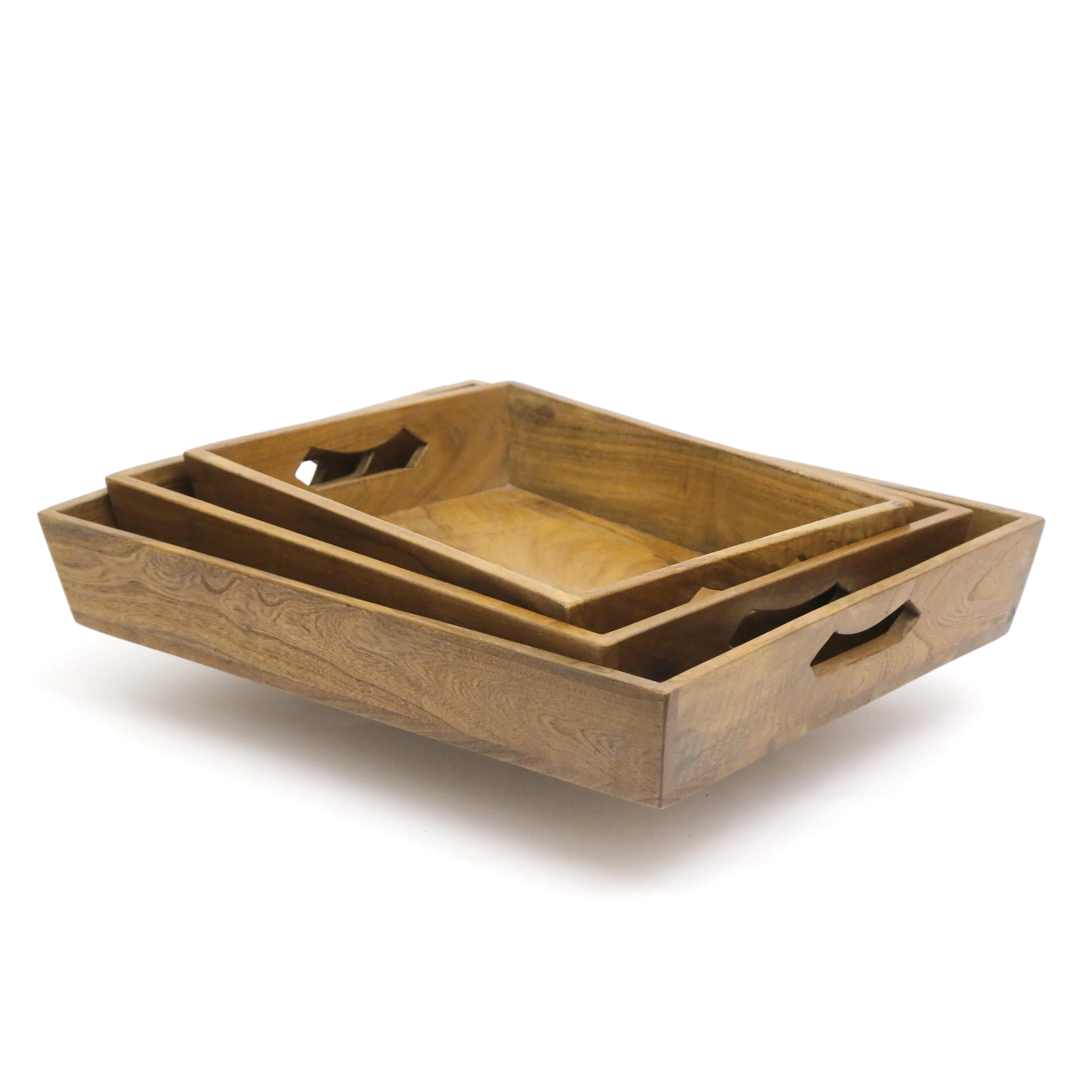 Slant Handle Wooden Tray Set