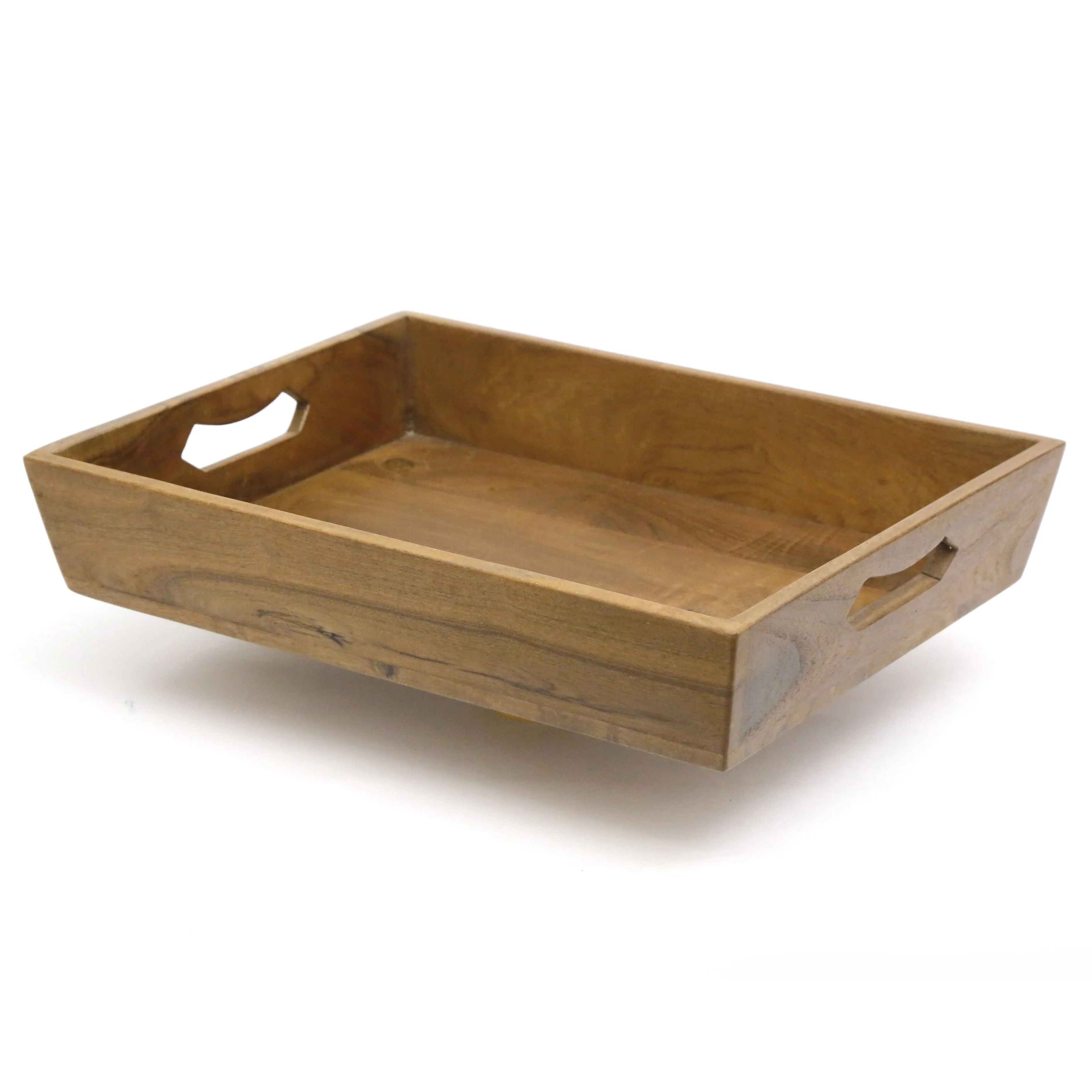 Slant Handle Wooden Tray Set