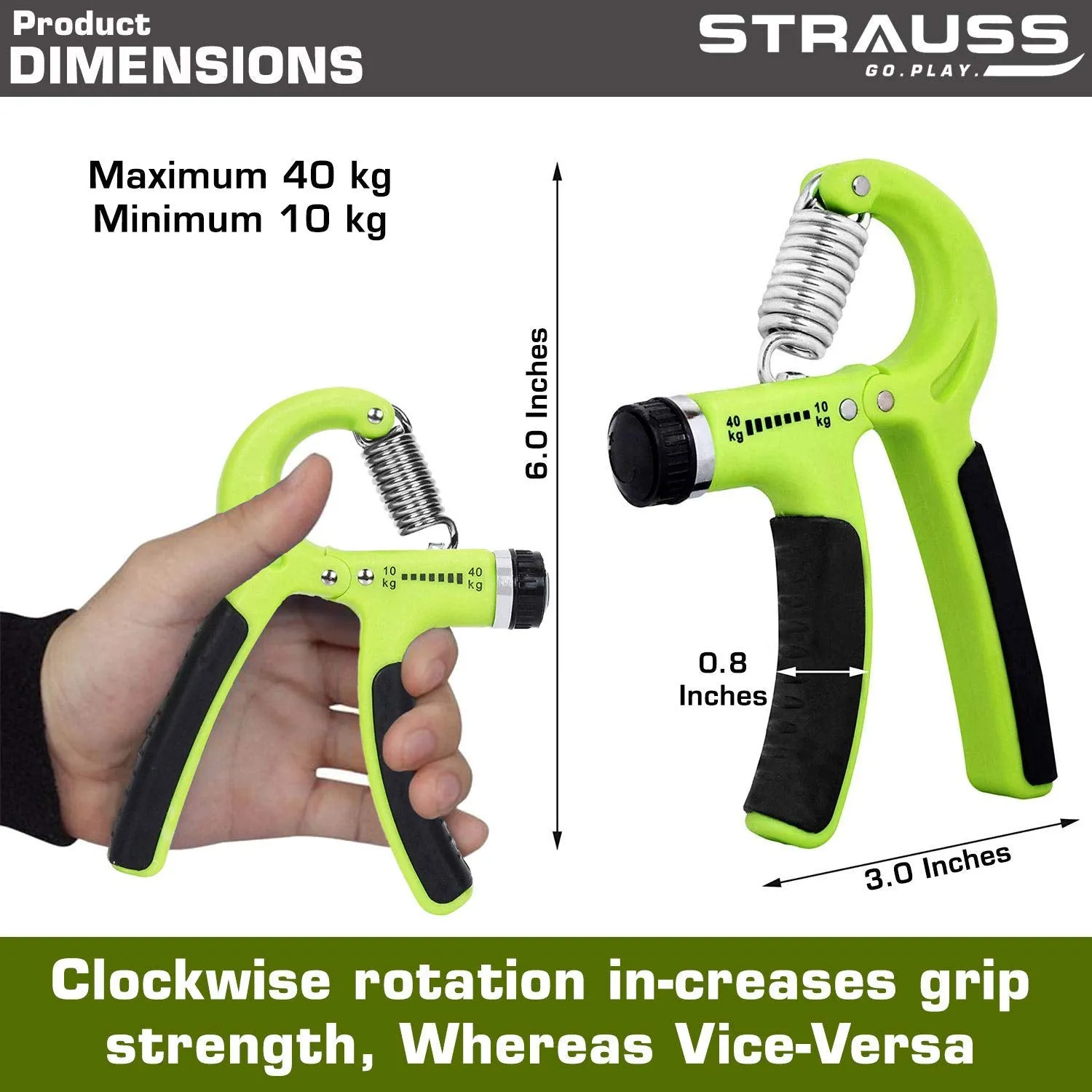 STRAUSS Adjustable Heavy-Duty Plastic Hand Grip Strengthener, (Black/Green) and Moto Push up Bar, Pair (Black/Blue)