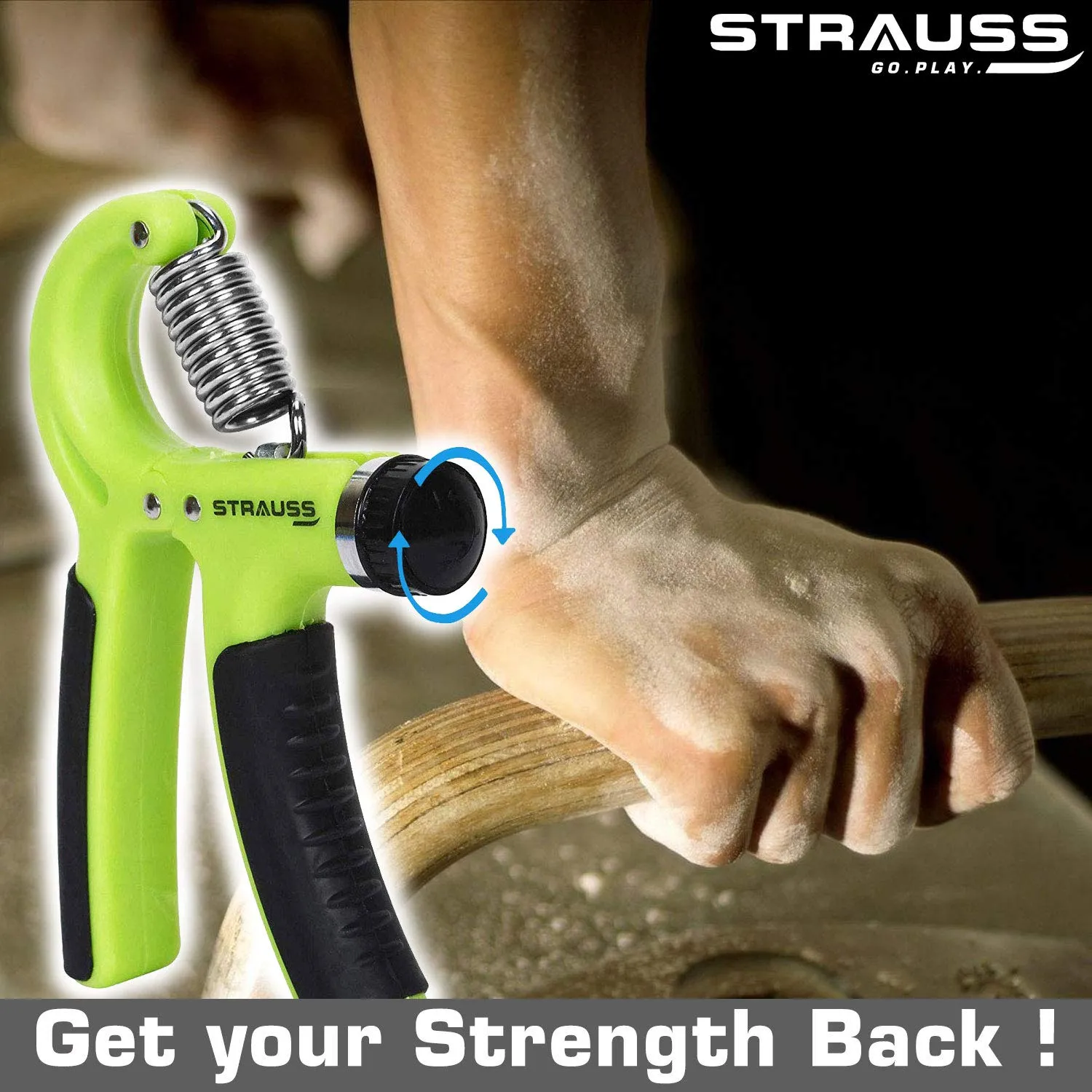 STRAUSS Adjustable Heavy-Duty Plastic Hand Grip Strengthener, (Black/Green) and Moto Push up Bar, Pair (Black/Blue)