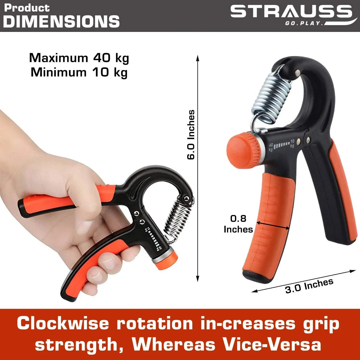 STRAUSS Heavy-Duty Plastic Adjustable Hand Grip Strengthener (Black/Orange) and Moto Push Up Bar, Pair (Black/Blue)