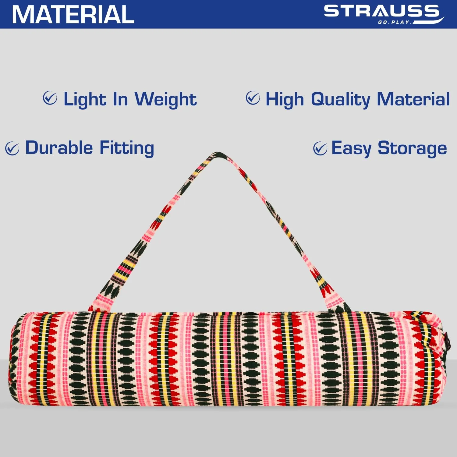 STRAUSS Jacquard Yoga Mat Bag | for Both Men and Women |Breathable, Durable and Long- Lasting| Suitable for Yoga Mat, Travel and Gym | Eco- Friendly and Washable |(Multicolor Pattern)