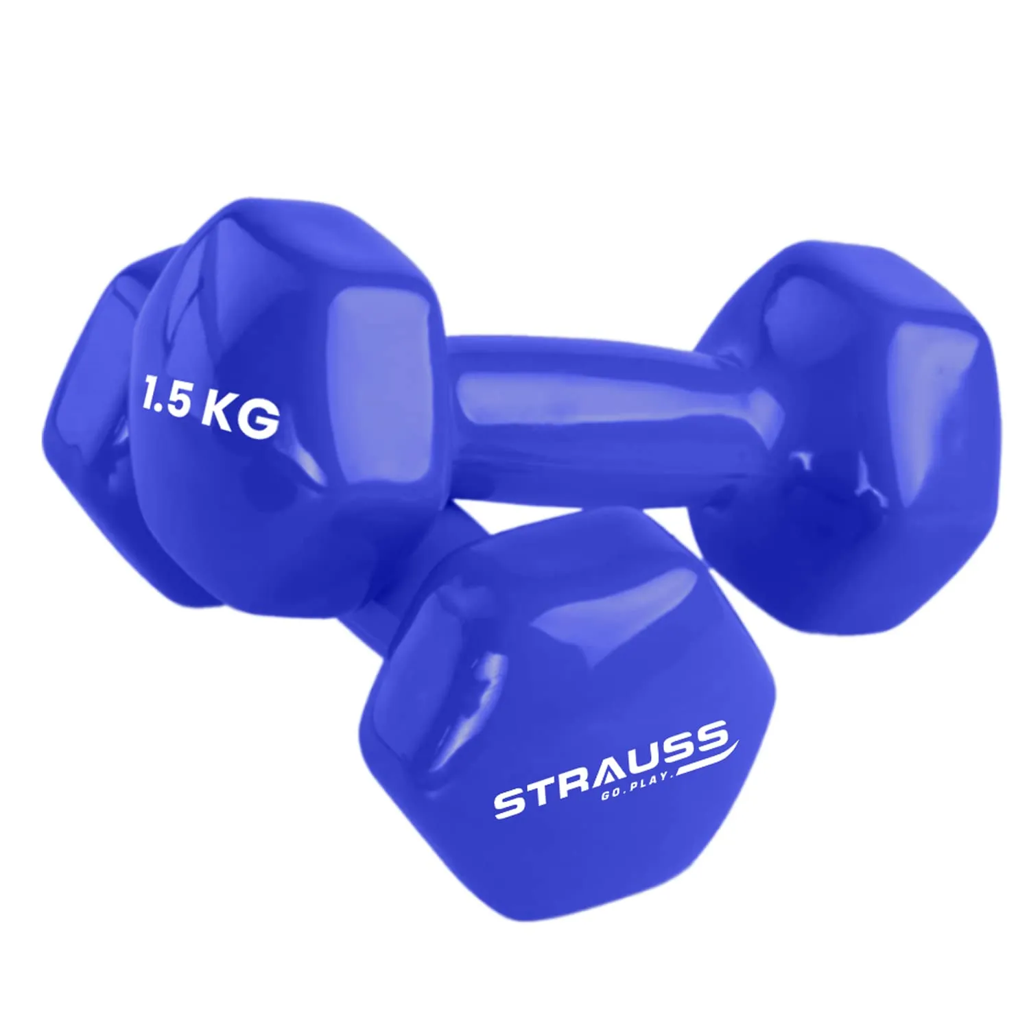 Strauss Premium Vinyl Dumbbells Weight for Men & Women | 1.5 Kg (Each) | 3 Kg (Pair) | Ideal for Home Workout, Yoga, Pilates, Gym Exercises | Non-Slip, Easy to Hold, Scratch Resistant (Blue)