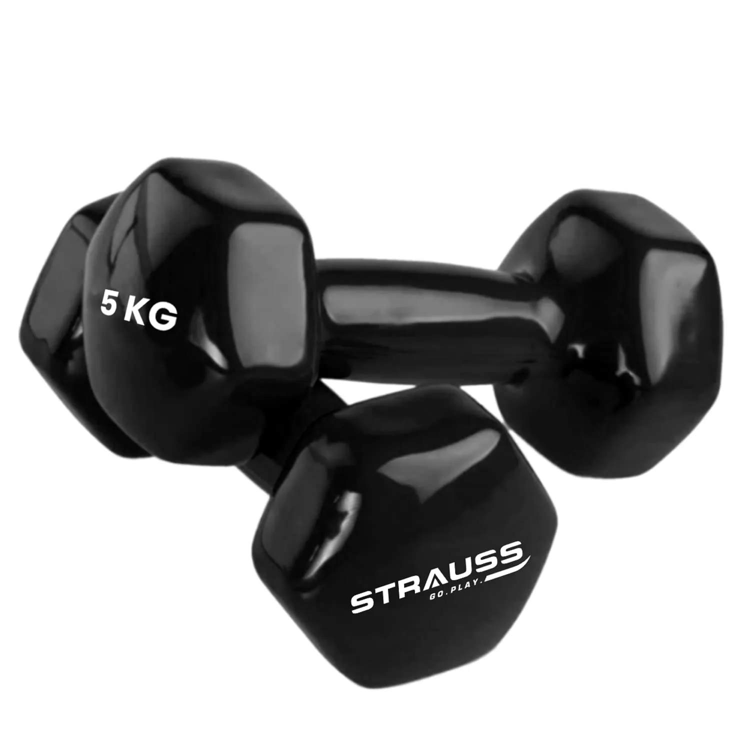 Strauss Premium Vinyl Dumbbells Weight for Men & Women | 5 Kg (Each) | 10 Kg (Pair) | Ideal for Home Workout, Yoga, Pilates, Gym Exercises | Non-Slip, Easy to Hold, Scratch Resistant (Black)