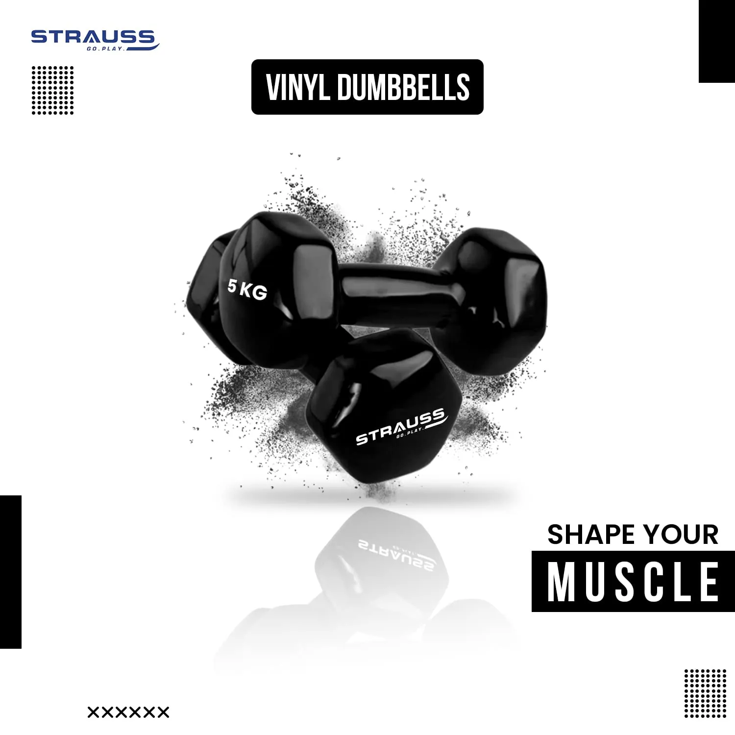 Strauss Premium Vinyl Dumbbells Weight for Men & Women | 5 Kg (Each) | 10 Kg (Pair) | Ideal for Home Workout, Yoga, Pilates, Gym Exercises | Non-Slip, Easy to Hold, Scratch Resistant (Black)