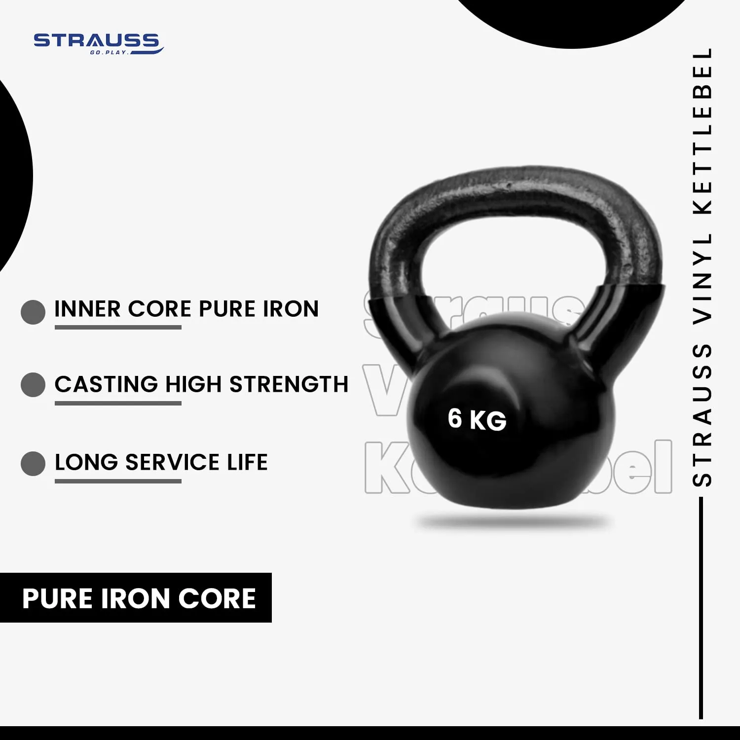 Strauss Premium Vinyl Kettlebell Weight for Men & Women | 10 Kg | Ideal for Home Workout, Yoga, Pilates, Gym Exercises | Non-Slip, Easy to Hold, Scratch Resistant (Black)