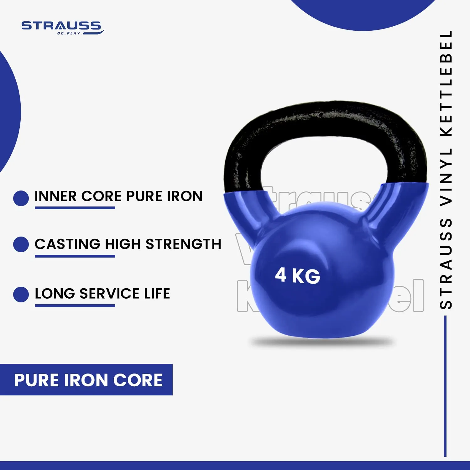 Strauss Premium Vinyl Kettlebell Weight for Men & Women | 8 Kg | Ideal for Home Workout, Yoga, Pilates, Gym Exercises | Non-Slip, Easy to Hold, Scratch Resistant (Blue)