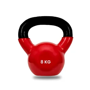 Strauss Premium Vinyl Kettlebell Weight for Men & Women | 8 Kg | Ideal for Home Workout, Yoga, Pilates, Gym Exercises | Non-Slip, Easy to Hold, Scratch Resistant (Red)