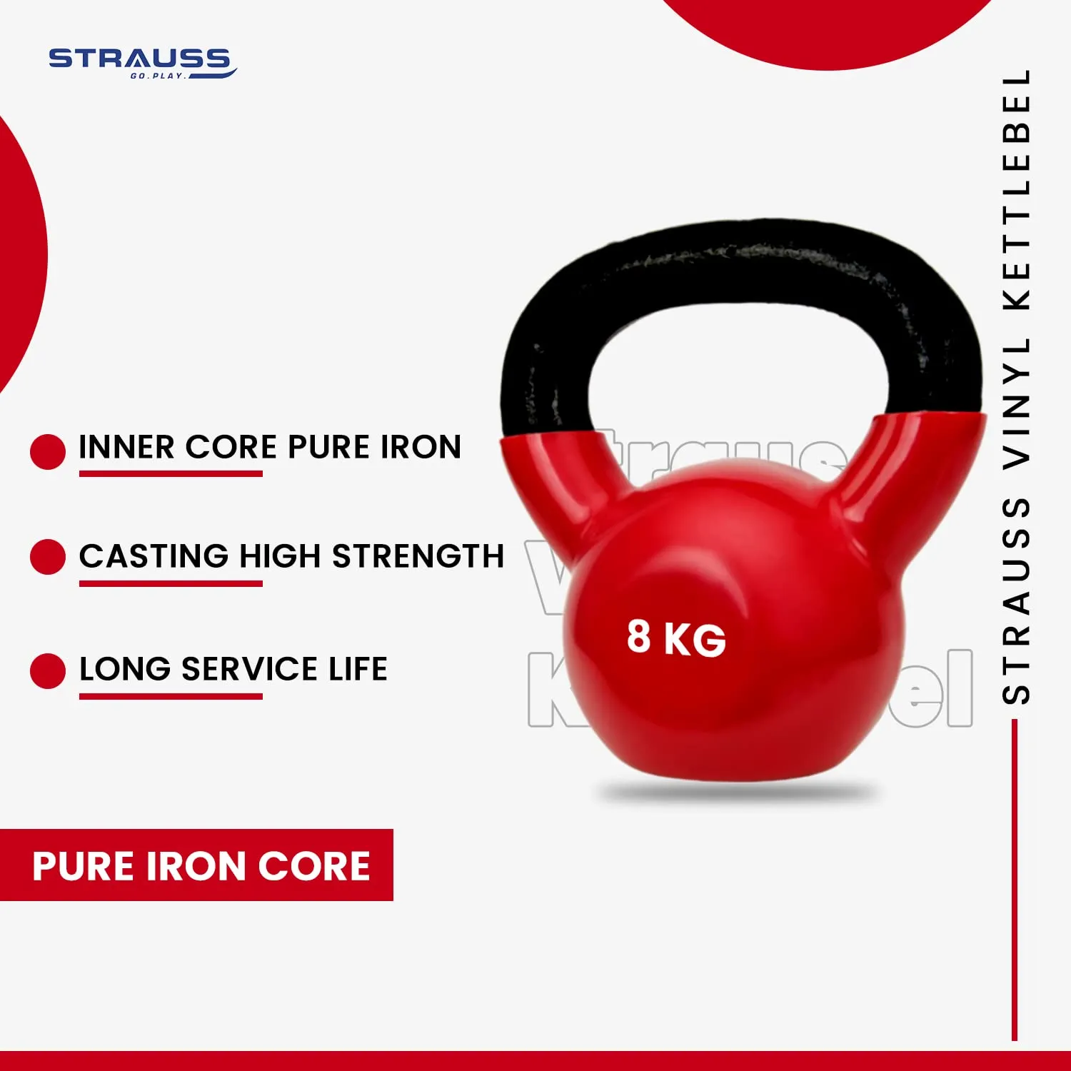 Strauss Premium Vinyl Kettlebell Weight for Men & Women | 8 Kg | Ideal for Home Workout, Yoga, Pilates, Gym Exercises | Non-Slip, Easy to Hold, Scratch Resistant (Red)