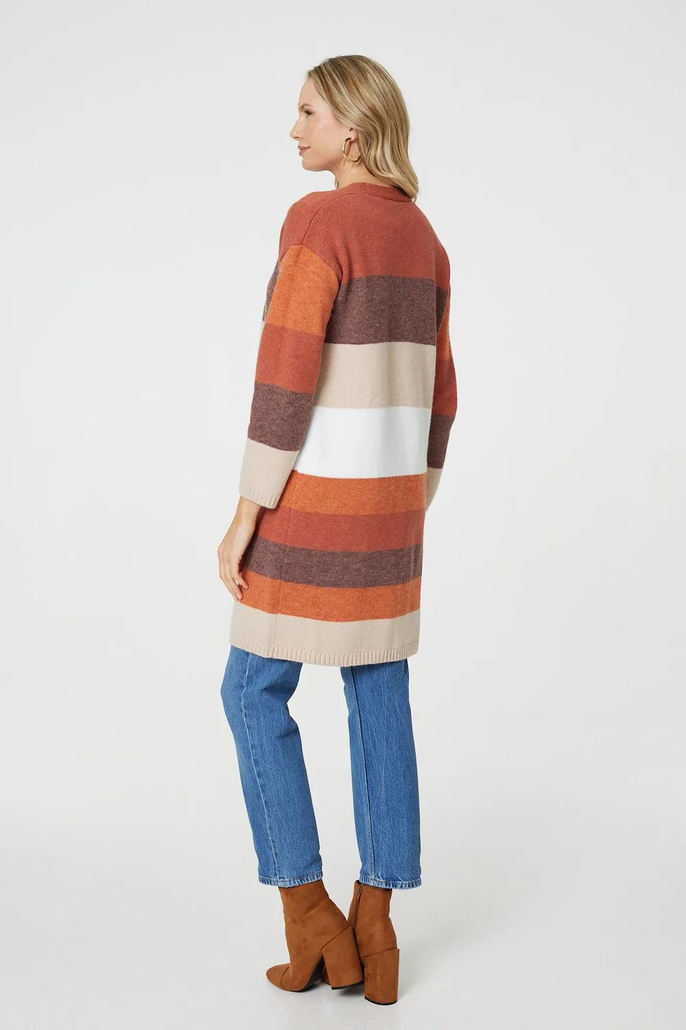 Striped Longline Pocket Front Cardigan